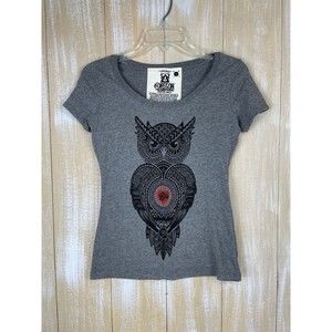 Soft BE OREGON Women’s Short Sleeve Graphic OwlPrint T Shirt Gray Size Small